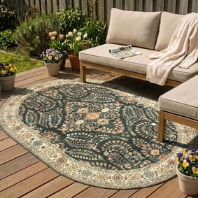 Tapis d'extérieur ovale vintage - Santo Flora Vert Foncé