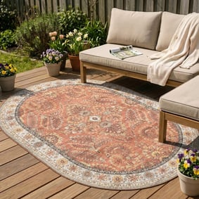 Tapis d'extérieur ovale vintage - Santo Flora terra