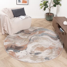 Tapis rond abstrait - Xavier Wave Bleu/Rouge