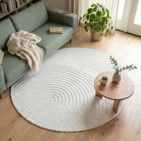 Tapis scandinave rond - Charm Curves Blanc