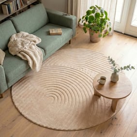 Tapis scandinave rond - Charm Curves Beige