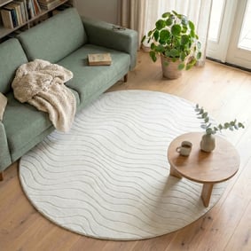 Tapis scandinave rond - Charm Waves Blanc