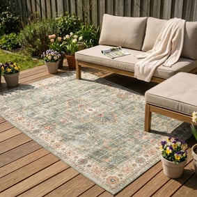 Tapis d'extérieur vintage - Santo Flora Vert Olive