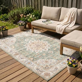 Tapis d'extérieur vintage - Médaillon Santo Vert Olive