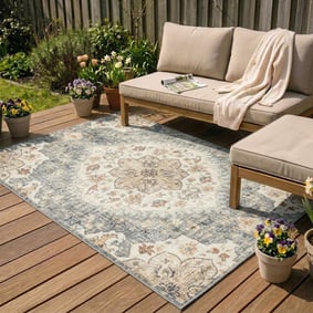 Tapis d'extérieur vintage - Santo Mandala Bleu/Gris