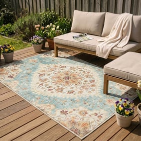 Tapis d'extérieur vintage - Santo Mandala Bleu Clair