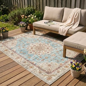 Tapis d'extérieur vintage - Santo Medallion Bleu Clair