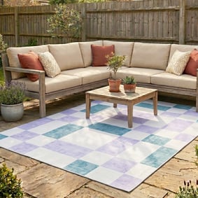 Tapis d'intérieur et d'extérieur rétro - Pop Cubes Lilas
