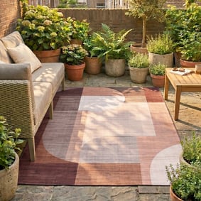 Tapis d'extérieur abstrait - Groovy Shapes Crème/Terracotta