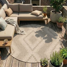 Tapis d'extérieur en jute rond - Atlas Diamond Marron/Crème