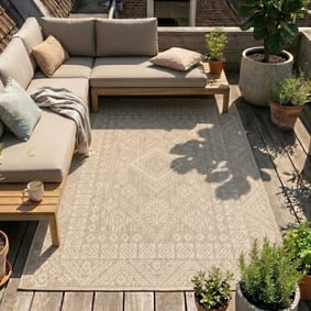 Tapis d'extérieur en jute - Atlas Aztec Marron/Crème