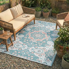Tapis d'extérieur bohème - Vedra Medallion Bleu