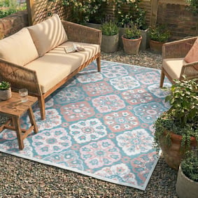 Tapis d'extérieur bohème - Vedra Tile Bleu