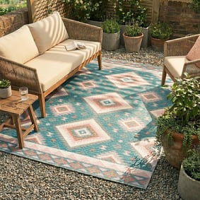 Tapis d'extérieur bohème - Vedra Aztec Bleu