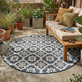 Tapis d’extérieur rond – Rio Flower Bleu