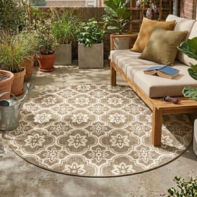 Tapis d’extérieur rond – Rio Flower Beige