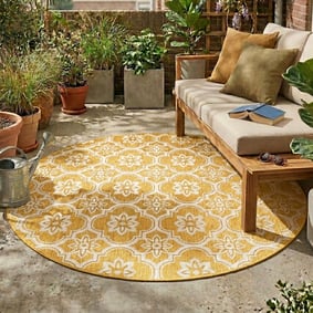 Tapis d’extérieur rond – Rio Flower Jaune
