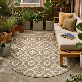 Tapis d’extérieur rond – Rio Flower Beige