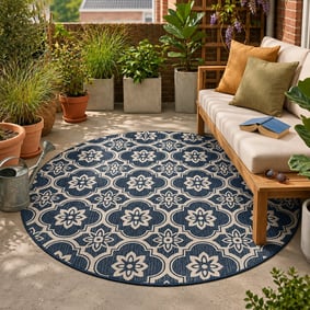 Tapis d’extérieur rond – Rio Flower Bleu