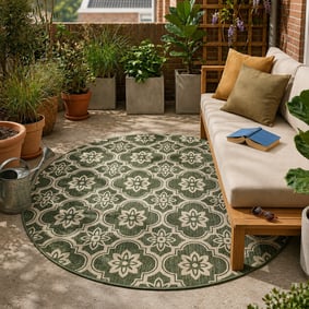 Tapis d’extérieur rond – Rio Flower Vert