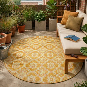 Tapis d’extérieur rond – Rio Flower Jaune