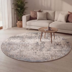 Tapis rond lavable - Misha Grunge Crème/Gris