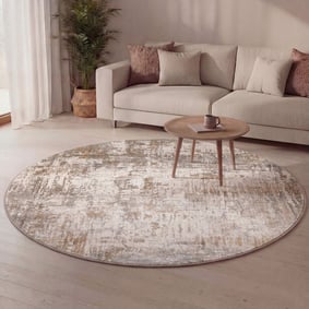 Tapis rond lavable - Misha Grunge Crème/Marron