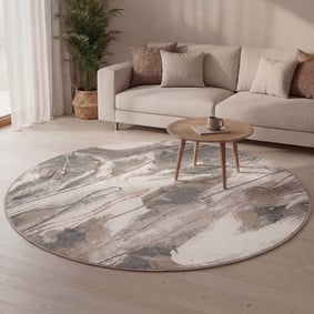 Tapis rond lavable - Misha Lines Crème/Gris
