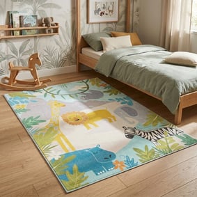 Tapis enfant - Jungle Lion Multicolore