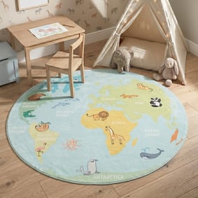 Tapis enfant rond - Globe Bleu Clair