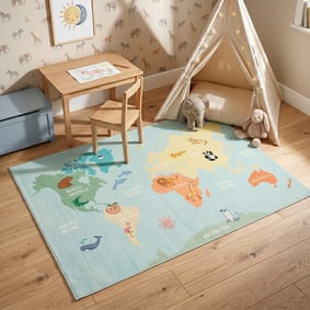 Tapis enfant - Globe Bleu Clair