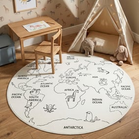 Tapis enfant rond - Globe Crème