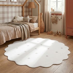 Tapis rond lavable - Cloudy Dots Blanc