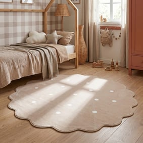Tapis rond lavable - Cloudy Dots Beige