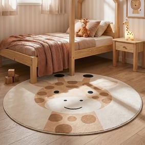 Tapis de jeu rond lavable pour enfants – Sammy Girafe Beige