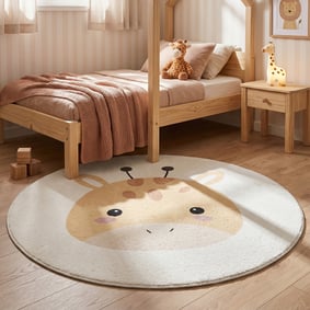 Tapis rond lavable pour enfant - Sammy Giraffe Jaune