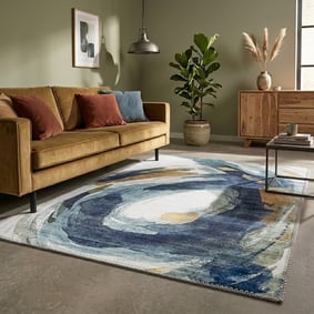 Tapis moderne - Strong Brush Bleu/Jaune