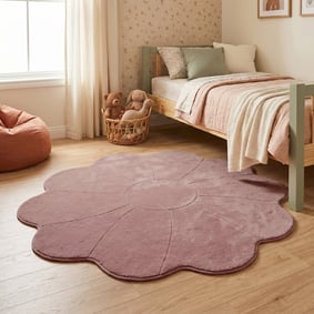 Tapis Enfant Lavable – Coco Fleur Rose Foncé