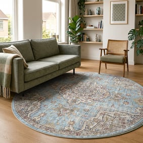 Tapis oriental rond - Leyla Medallion Bleu clair