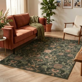 Tapis floral - Rosie Vert foncé