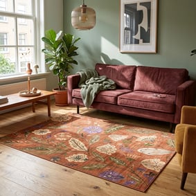Tapis lavable – Misty Flowers Terracotta