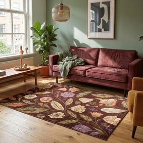 Tapis lavable – Misty Flowers Marron