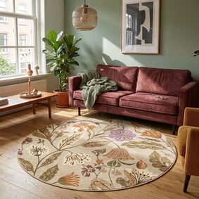 Tapis rond lavable - Misty Flowers Crème