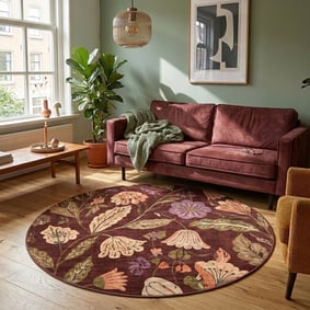 Tapis rond lavable - Misty Flowers Marron
