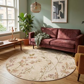 Tapis rond lavable - Misty Floral Crème