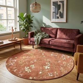 Tapis rond lavable - Misty Floral Terracotta
