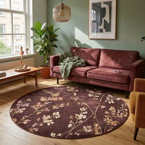 Tapis rond lavable - Misty Floral Marron