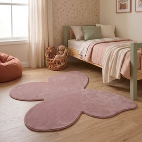 Tapis Enfant Lavable – Coco Papillon Rose Foncé