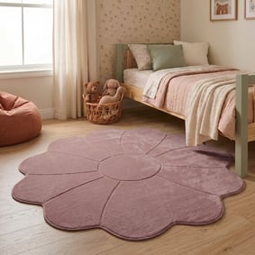 Tapis Enfant Lavable – Coco Fleur Rose Foncé