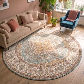 Tapis rond vintage - Thirza Medallion Bleu Clair/Multicolore